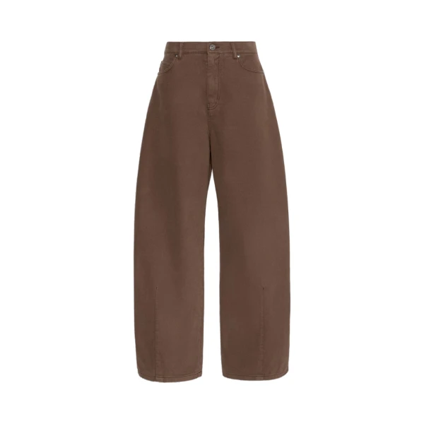 Max Mara Ordine Cotton Drill Barrel Leg Trousers in Brown | Wide leg pants | Coveti