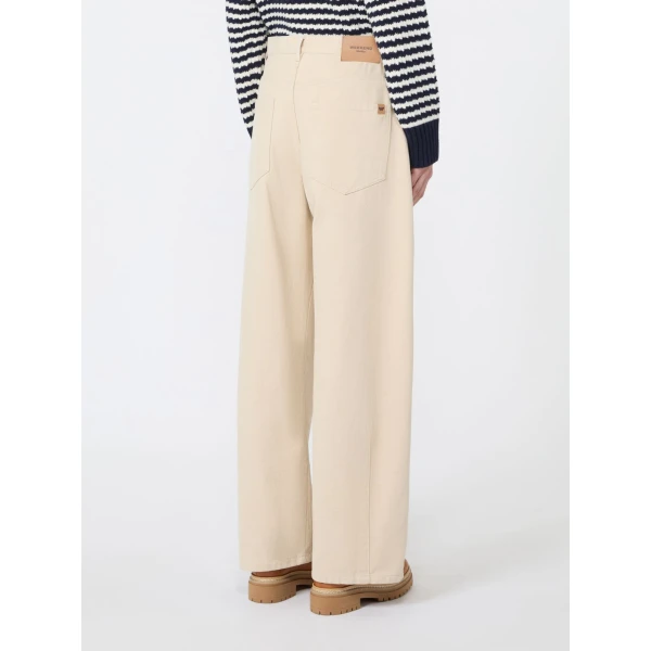 Max Mara Ordine Cotton Drill Barrel Leg Trousers in Ivory | Wide leg pants | Coveti