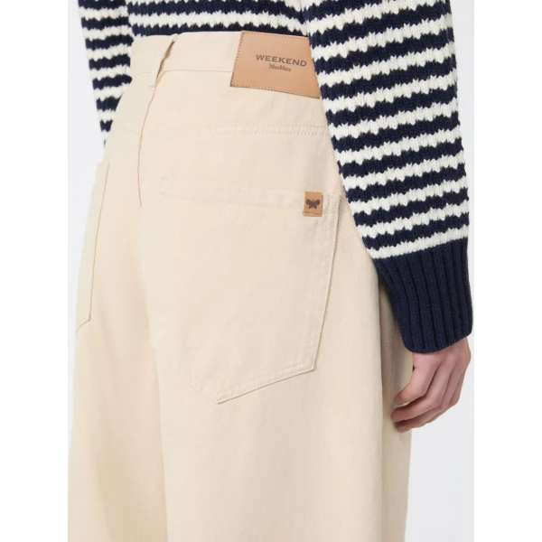 Max Mara Ordine Cotton Drill Barrel Leg Trousers in Ivory | Wide leg pants | Coveti