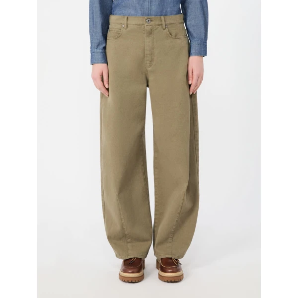 Max Mara Ordine Cotton Drill Barrel Leg Trousers in Khaki | Wide leg pants | Coveti