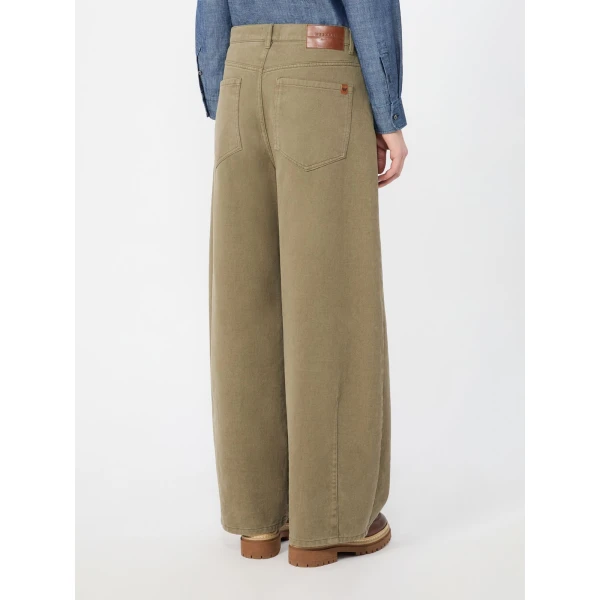 Max Mara Ordine Cotton Drill Barrel Leg Trousers in Khaki | Wide leg pants | Coveti