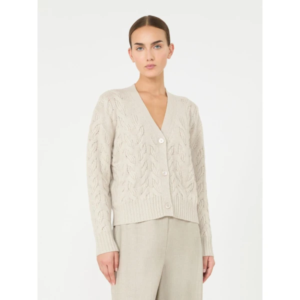 Max Mara Orli Wool and Cashmere Cable Cardigan in Beige | Cardigan | Coveti