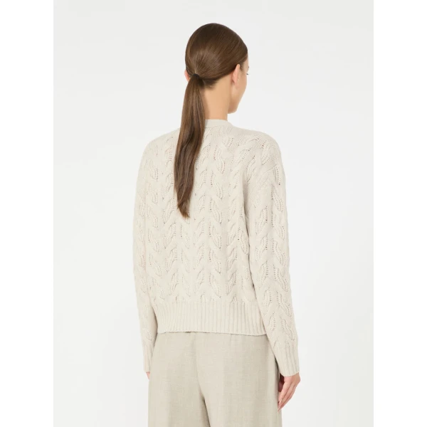 Max Mara Orli Wool and Cashmere Cable Cardigan in Beige | Cardigan | Coveti