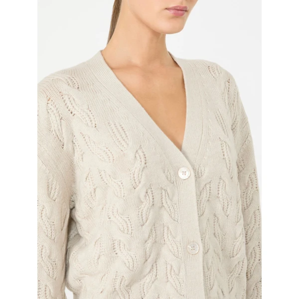 Max Mara Orli Wool and Cashmere Cable Cardigan in Beige | Cardigan | Coveti
