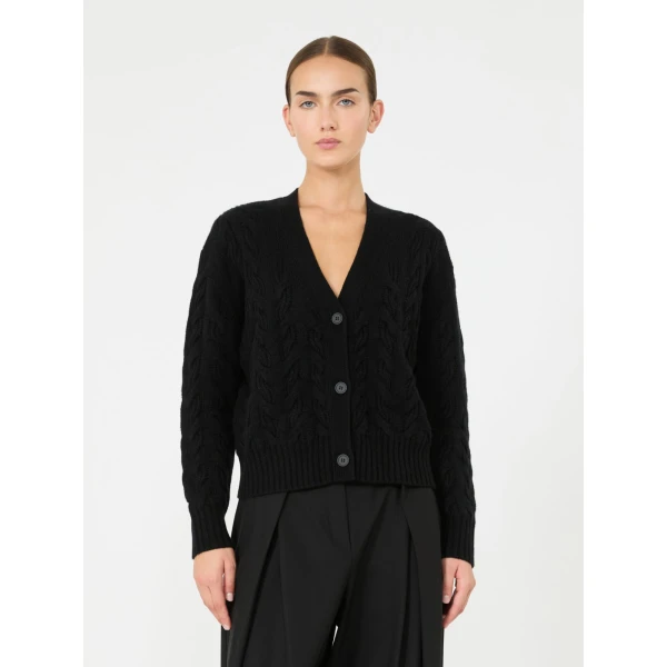 Max Mara Orli Wool and Cashmere Cable Cardigan in Black | Cardigan | Coveti