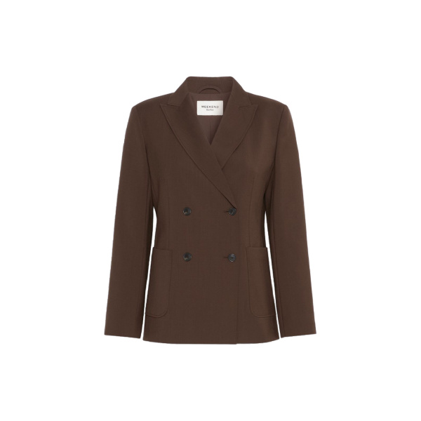 Max Mara Ornati Double-Breasted Wool Blazer in Dark Brown | Blazers | Coveti