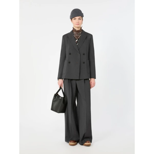Max Mara Ornati Double-Breasted Wool Blazer in Dark Grey | Blazers | Coveti