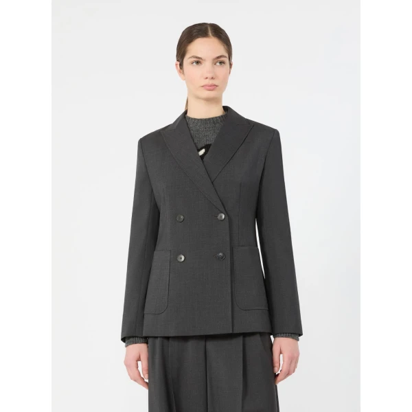 Max Mara Ornati Double-Breasted Wool Blazer in Dark Grey | Blazers | Coveti