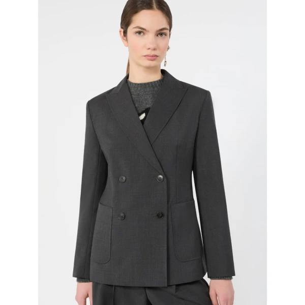 Max Mara Ornati Double-Breasted Wool Blazer in Dark Grey | Blazers | Coveti