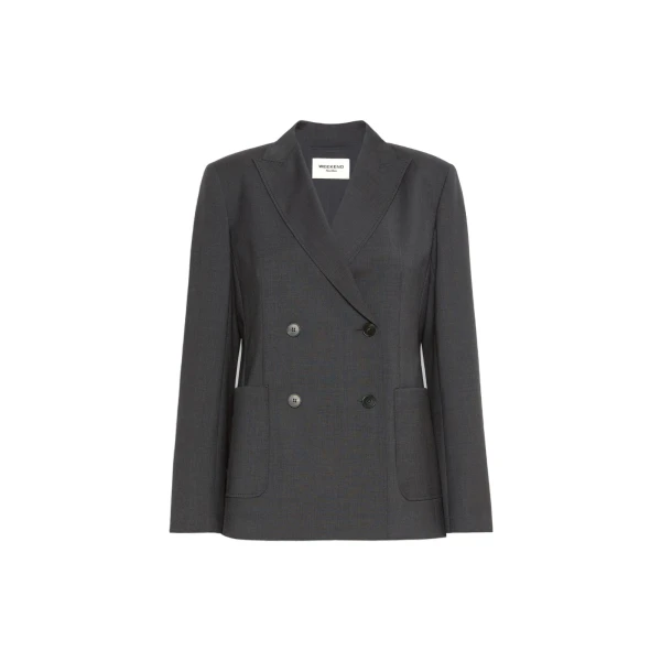 Max Mara Ornati Double-Breasted Wool Blazer in Dark Grey | Blazers | Coveti