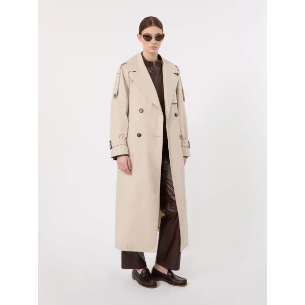 Max Mara Oro Long Double-Breasted Water-Repellent Trench Coat in Beige | Trench Coat | Coveti