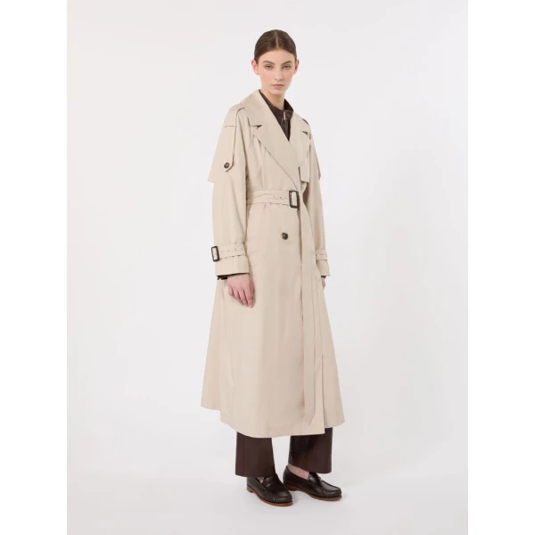 Max Mara Oro Long Double-Breasted Water-Repellent Trench Coat in Beige | Trench Coat | Coveti
