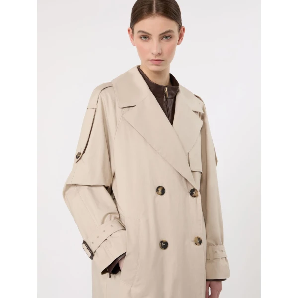 Max Mara Oro Long Double-Breasted Water-Repellent Trench Coat in Beige | Trench Coat | Coveti