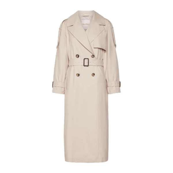 Oro Long Double-Breasted Water-Repellent Trench Coat in Beige