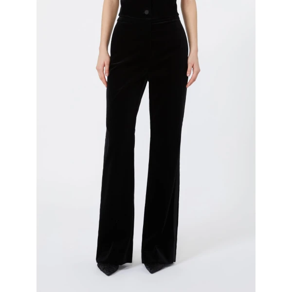Max Mara Oscuri Velvet Tuxedo Trousers in Black | Wide leg pants | Coveti