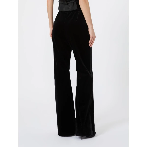 Max Mara Oscuri Velvet Tuxedo Trousers in Black | Wide leg pants | Coveti