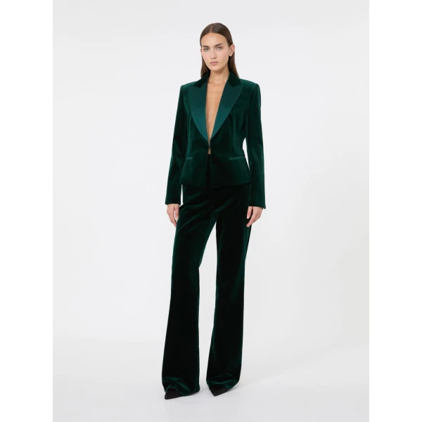 Max Mara Oscuri Velvet Tuxedo Trousers in Emerald | Wide leg pants | Coveti