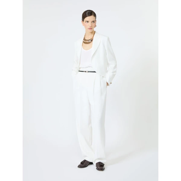 Max Mara Oscuro Slim-Fit Compact Cady Trousers in White | Tailored pants | Coveti