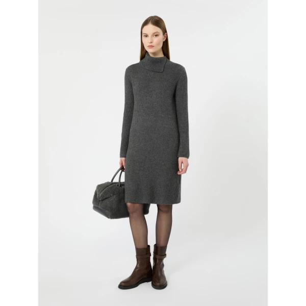 Max Mara Oscuro Wool and Cashmere Knit Midi Dress in Dark Grey | Mini Dresses | Coveti
