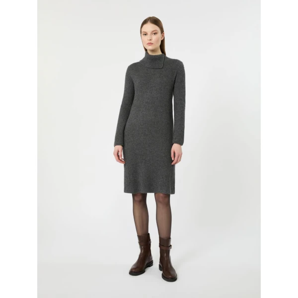 Max Mara Oscuro Wool and Cashmere Knit Midi Dress in Dark Grey | Mini Dresses | Coveti