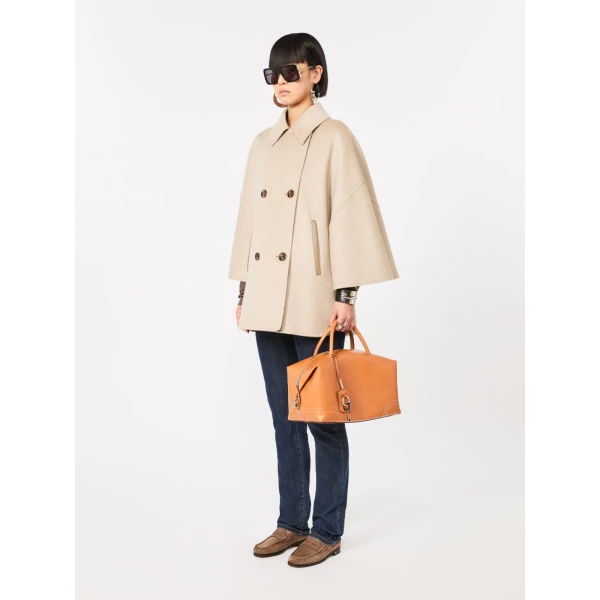 Max Mara Ospite Double-Breasted Cashmere Cape in Sand | Coats | Coveti