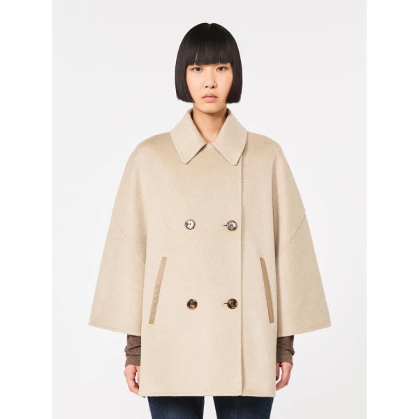 Max Mara Ospite Double-Breasted Cashmere Cape in Sand | Coats | Coveti