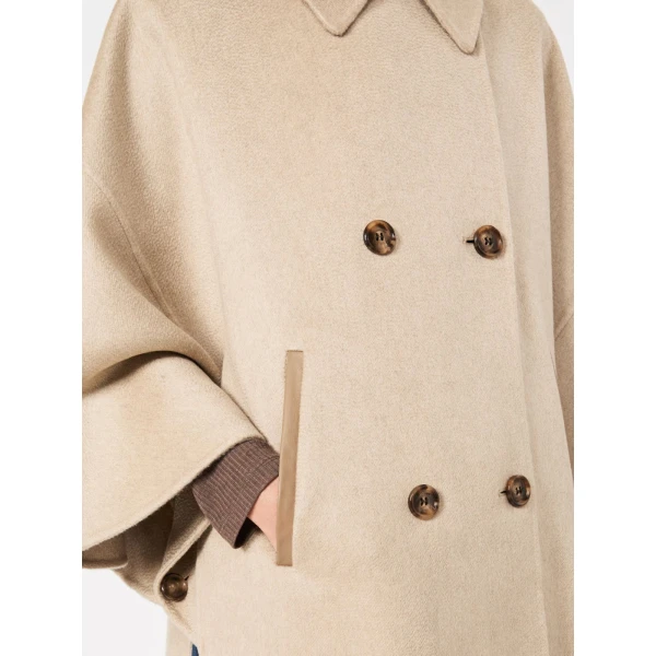Max Mara Ospite Double-Breasted Cashmere Cape in Sand | Coats | Coveti
