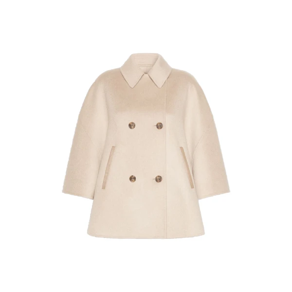 Max Mara Ospite Double-Breasted Cashmere Cape in Sand | Coats | Coveti