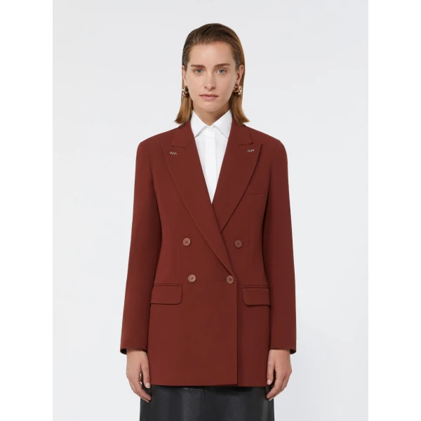 Max Mara Osso Double-Breasted Wool Cady Blazer in Brick Red | Blazers | Coveti