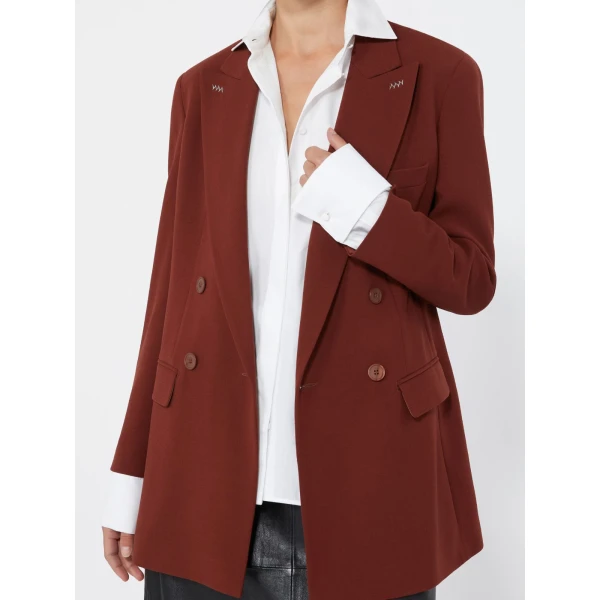 Max Mara Osso Double-Breasted Wool Cady Blazer in Brick Red | Blazers | Coveti