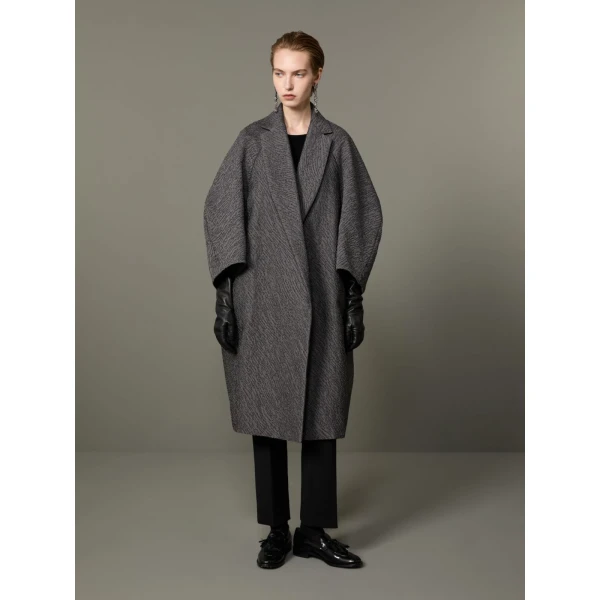 Max Mara Ottanta Jacquard Cape Coat in Medium Grey | Coats | Coveti