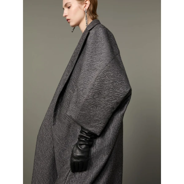 Max Mara Ottanta Jacquard Cape Coat in Medium Grey | Coats | Coveti