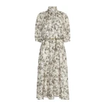 Max Mara Ottimo Printed Silk Dress in Stone Grey | Midi Dresses | Coveti