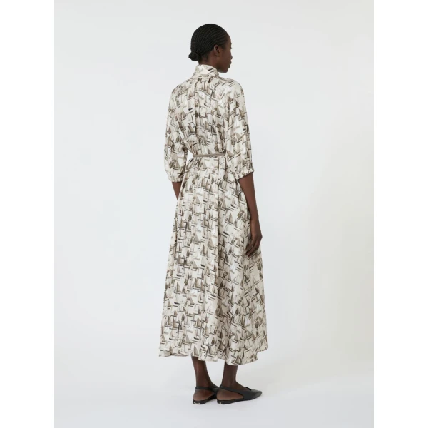 Max Mara Ottimo Printed Silk Dress in Stone Grey | Midi Dresses | Coveti