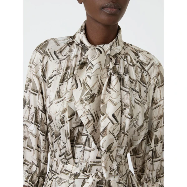 Max Mara Ottimo Printed Silk Dress in Stone Grey | Midi Dresses | Coveti
