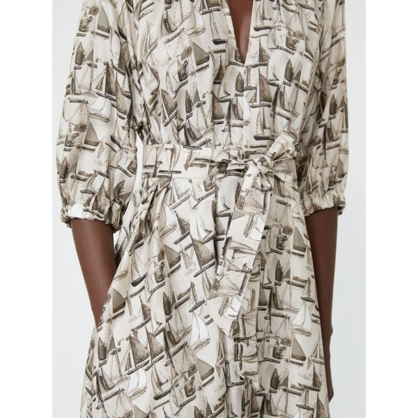 Max Mara Ottimo Printed Silk Dress in Stone Grey | Midi Dresses | Coveti