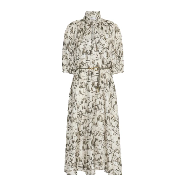 Ottimo Printed Silk Dress in Stone Grey
