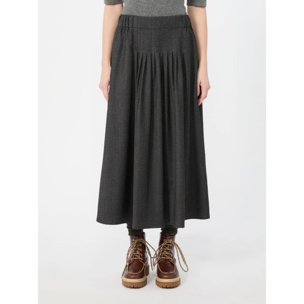 Max Mara Ovest Stretch Wool Flannel Midi Skirt in Dark Grey | Midi Skirts | Coveti