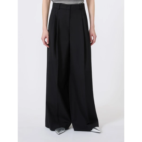 Max Mara Ovvio Wide Leg Wool Trousers in Black | Wide leg pants | Coveti