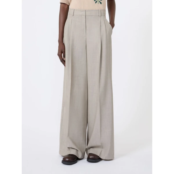 Max Mara Ovvio Wide Leg Wool Trousers in Hazelnut Brown | Wide leg pants | Coveti