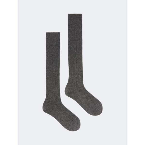 Max Mara Oxiria Ribbed Cashmere Socks in Dark Grey | Accessories | Coveti