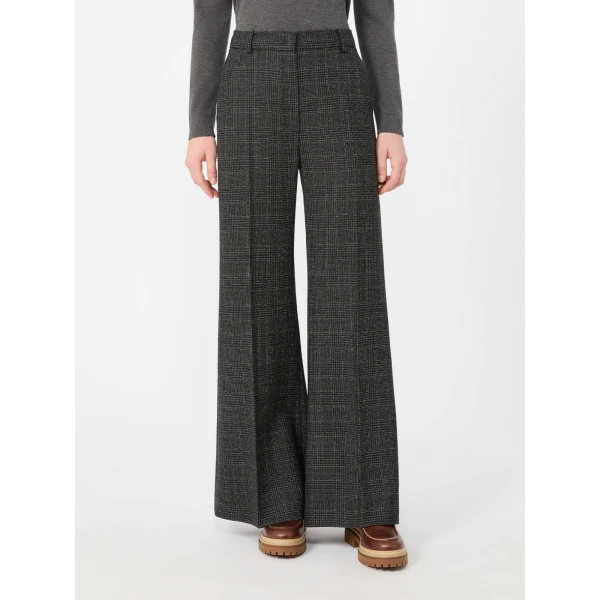 Max Mara Pacca Prince of Wales Check Wool Trousers in Dark Grey | Tailored pants | Coveti