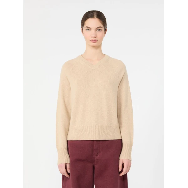 Max Mara Padre Cashmere V-Neck Jumper in Beige | Sweaters | Coveti