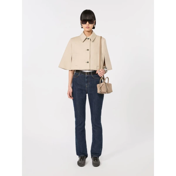 Max Mara Padre Cropped Gabardine Cape in Stone Grey | Coats | Coveti