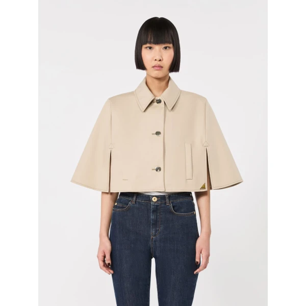 Max Mara Padre Cropped Gabardine Cape in Stone Grey | Coats | Coveti