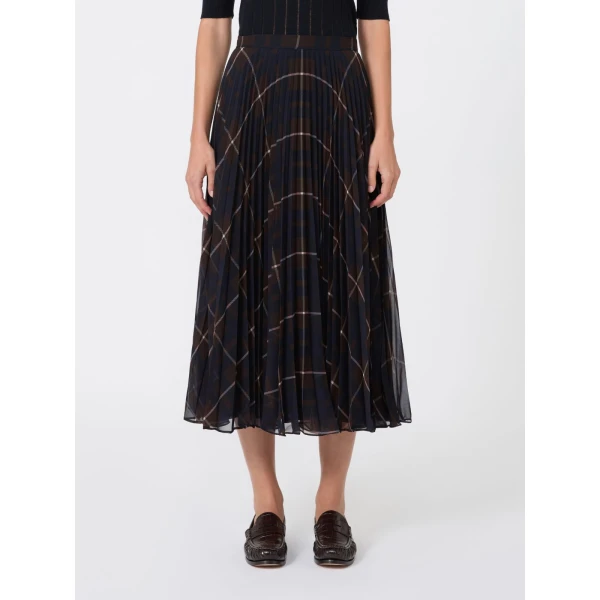 Max Mara Pagano Plisse Georgette-Blend Skirt in Blue Brown | Pleated Skirts | Coveti