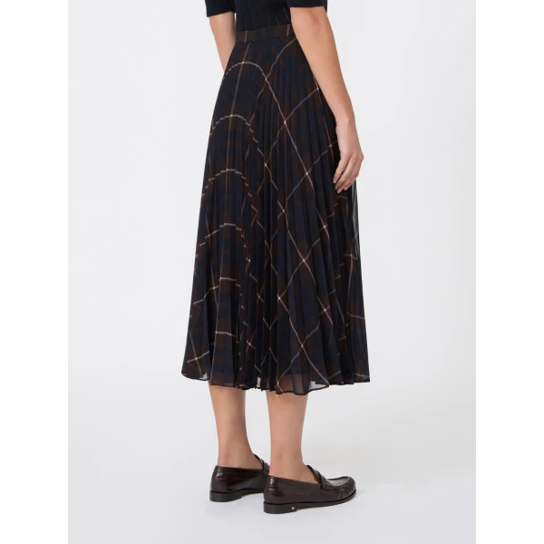 Max Mara Pagano Plisse Georgette-Blend Skirt in Blue Brown | Pleated Skirts | Coveti