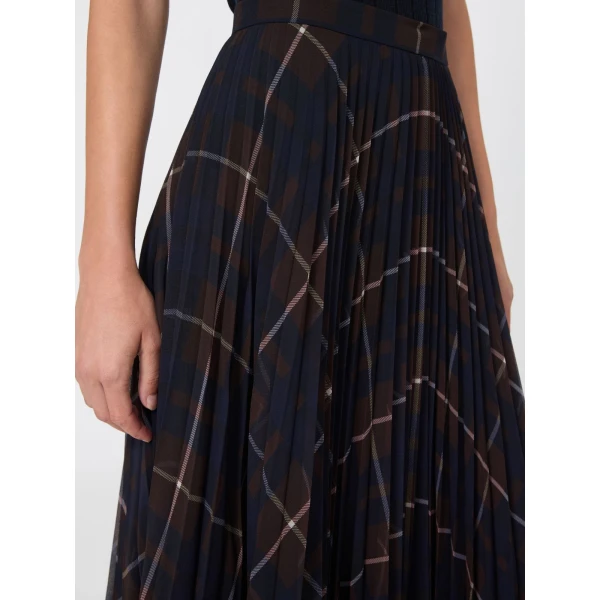 Max Mara Pagano Plisse Georgette-Blend Skirt in Blue Brown | Pleated Skirts | Coveti