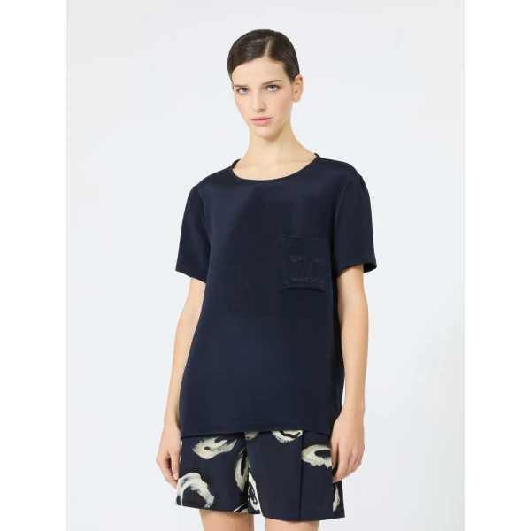 Max Mara Pagano Printed Silk Crepe de Chine Blouse in Ultramarine | Blouse | Coveti