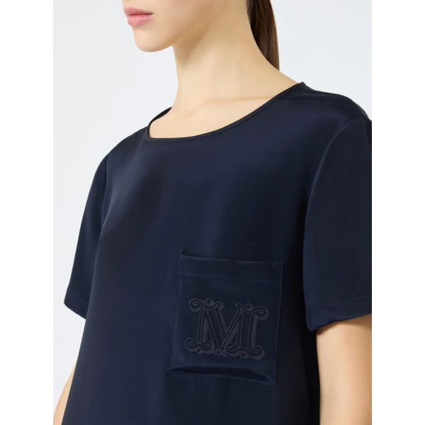 Max Mara Pagano Printed Silk Crepe de Chine Blouse in Ultramarine | Blouse | Coveti